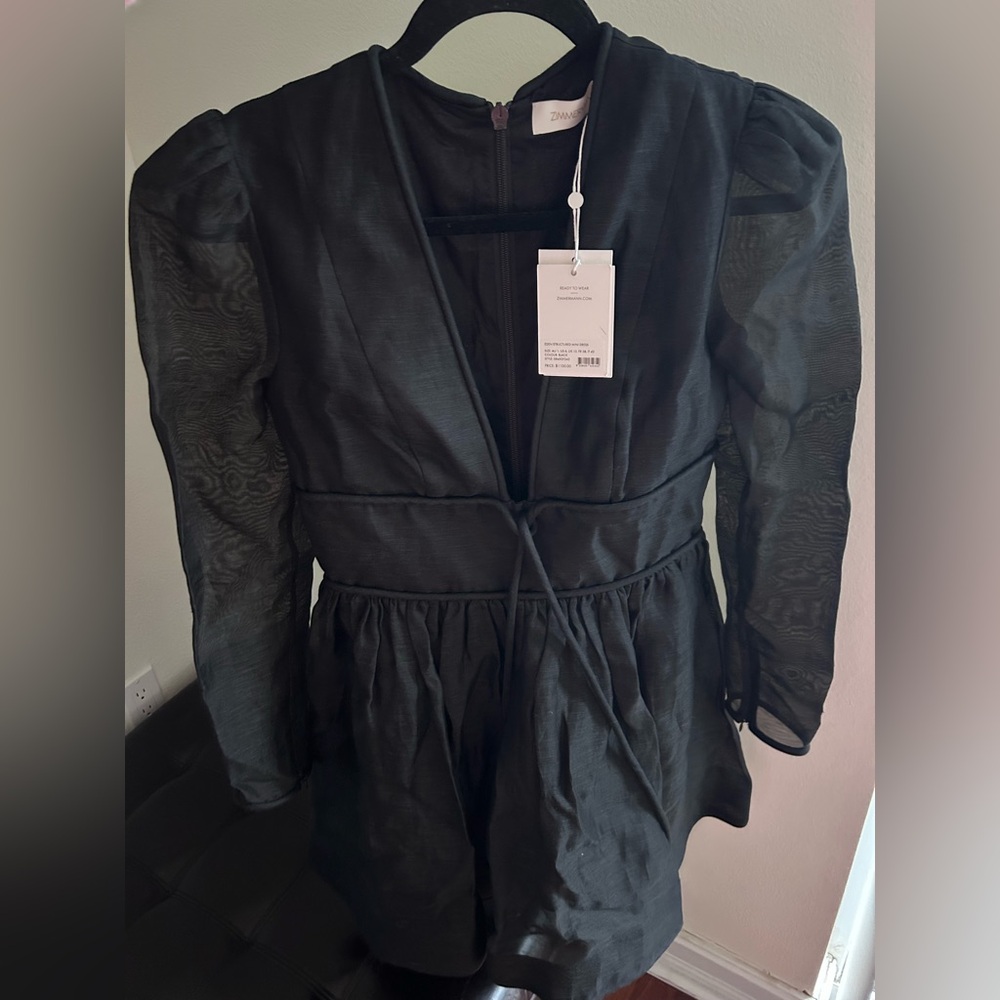 NWT Zimmermann Eden Long Sleeve Structured Linen and Silk Organza Dress 1 US6 - Picture 7 of 17